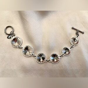 Silver and White Crystal Toggle Bracelet